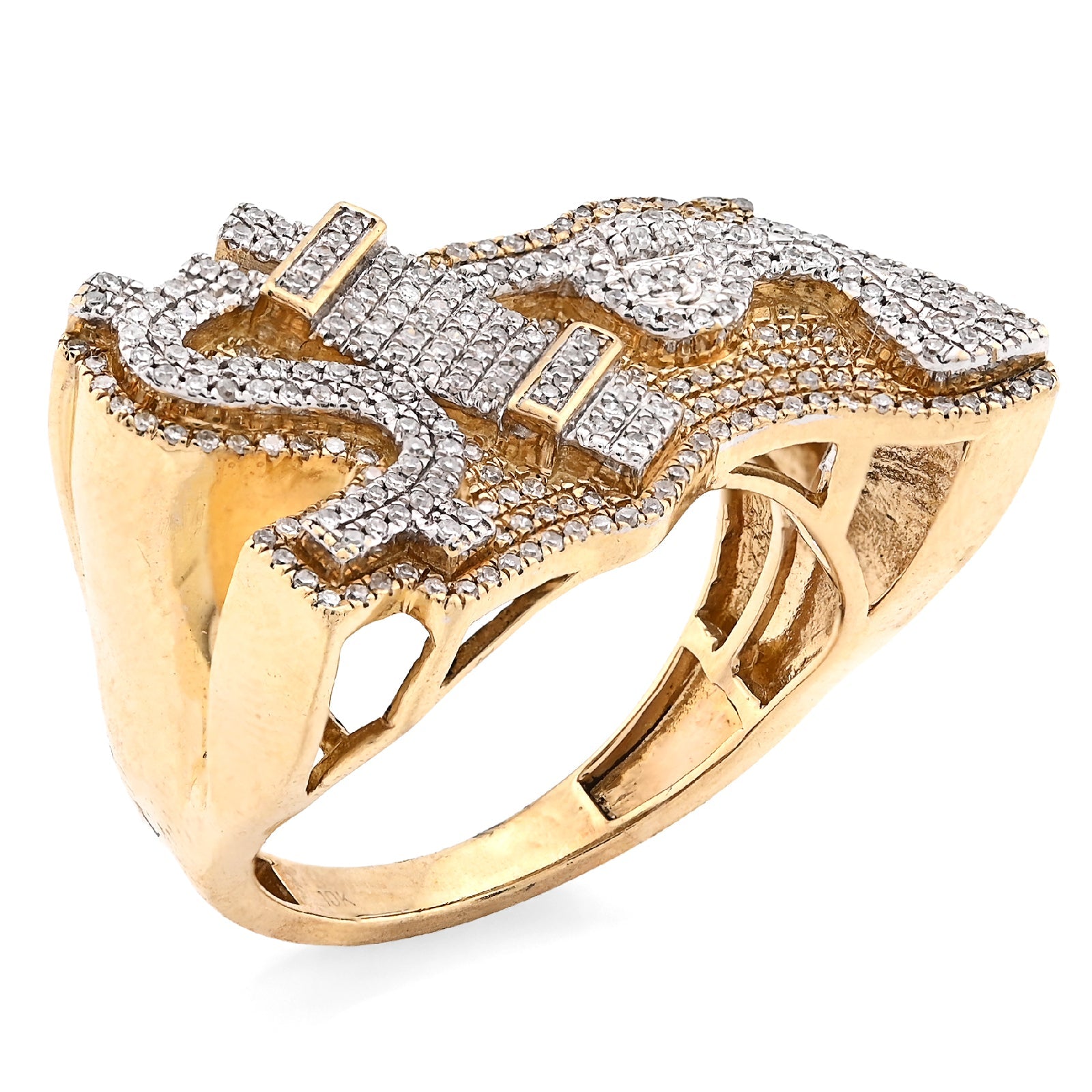 10K Yellow Gold 1.05CT "$", "Electric Plug", "Gun" Men Custom Natural Diamond Ring - Elite Jewelers - Rings