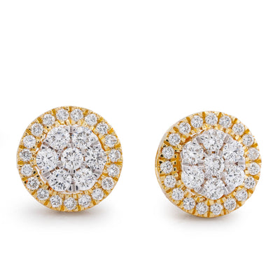 10K Yellow Gold 1.05CT Halo Flower Cluster Lab Diamond Men Women Ring - Elite Jewelers-Earrings