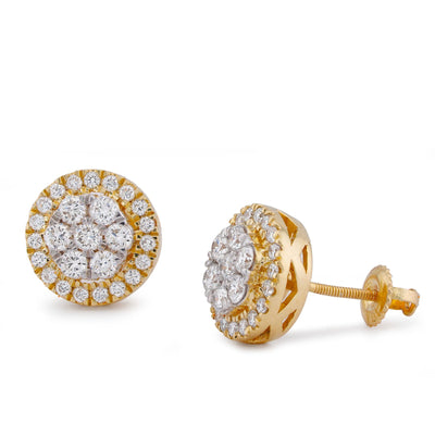 10K Yellow Gold 1.05CT Halo Flower Cluster Lab Diamond Men Women Ring - Elite Jewelers-Earrings