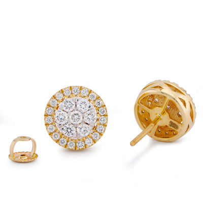 10K Yellow Gold 1.05CT Halo Flower Cluster Lab Diamond Men Women Ring - Elite Jewelers-Earrings