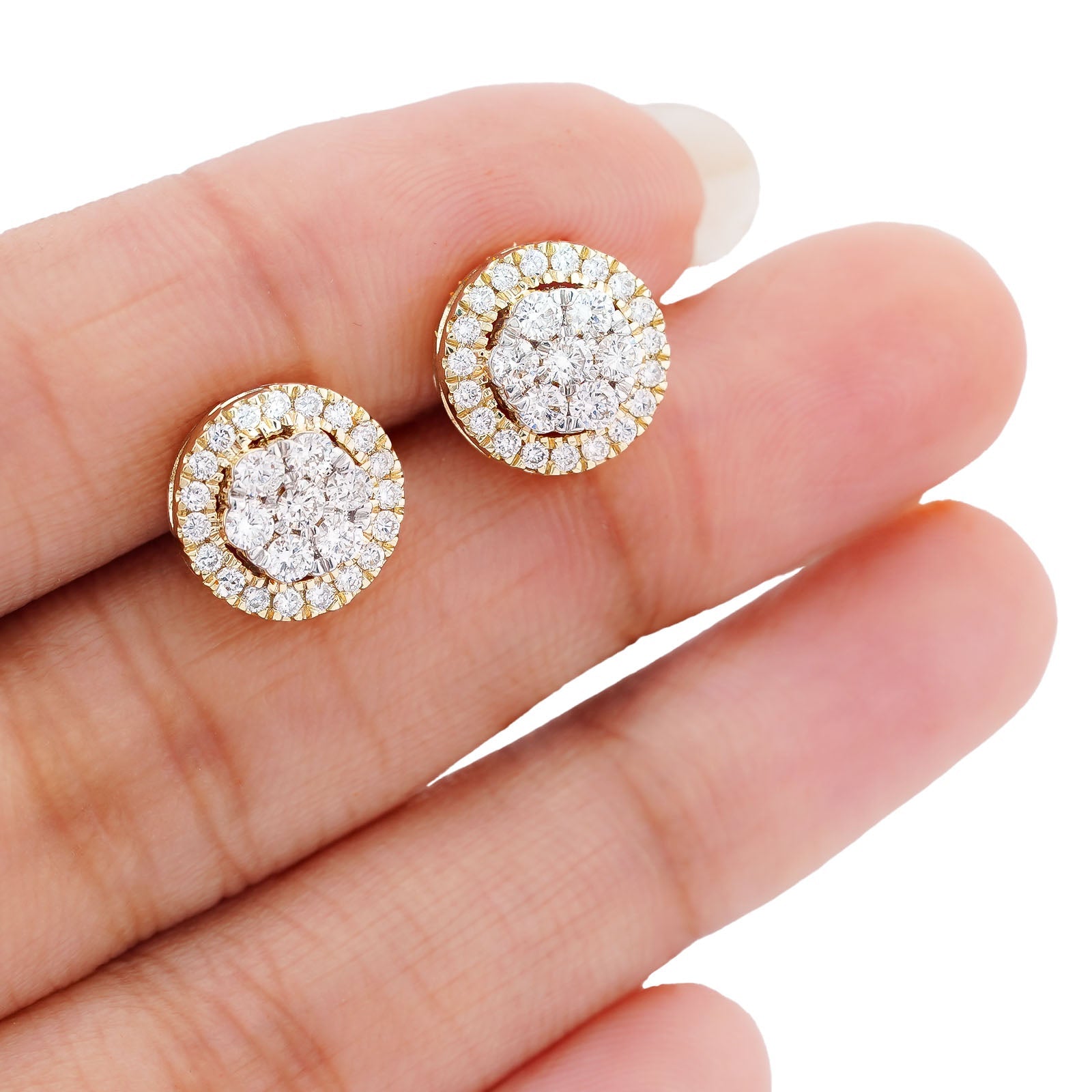 10K Yellow Gold 1.05CT Halo Flower Cluster Lab Diamond Men Women Ring - Elite Jewelers-Earrings