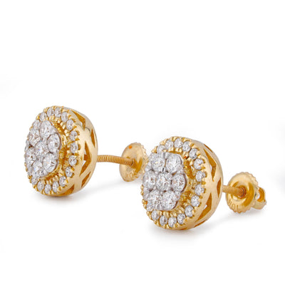 10K Yellow Gold 1.05CT Halo Flower Cluster Lab Diamond Men Women Ring - Elite Jewelers-Earrings
