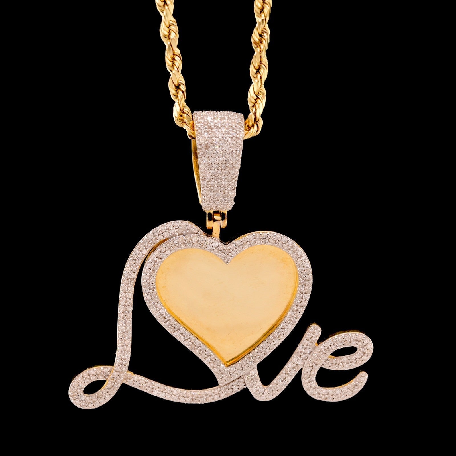 10k Yellow Gold 1.05CTW Natural Diamond Love Picture Memory Pendant 6.2g Charm - Elite Jewelers - Charms & Pendants