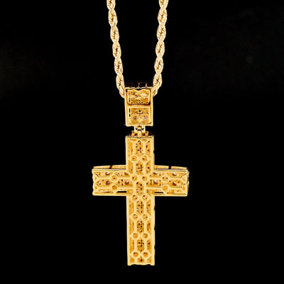 10k Yellow Gold 1.05CTW Natural Round Diamond Cross Religious Pendant 9.6g Charm - Elite Jewelers - Charms & Pendants