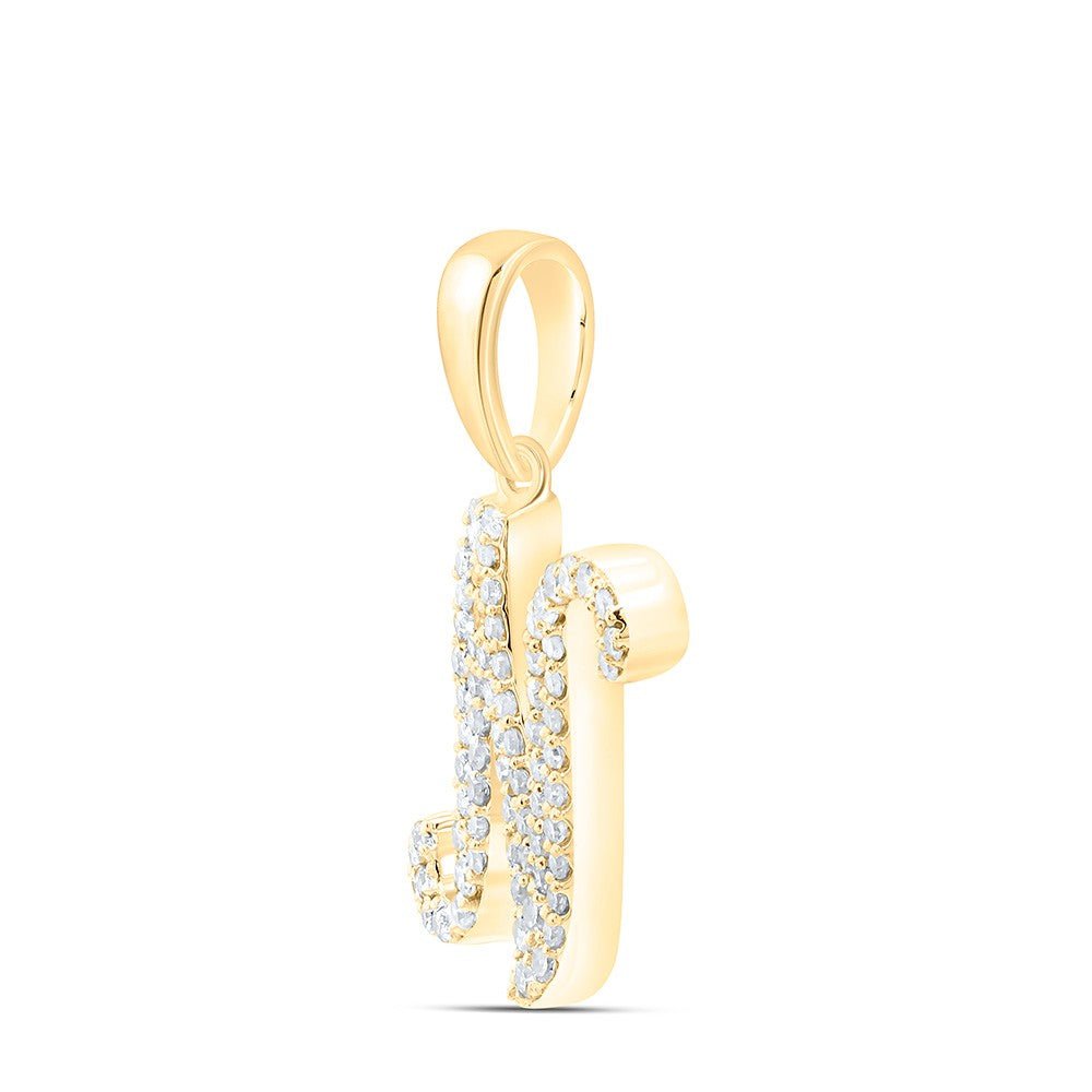 10k Yellow Gold 1.05gms 0.17CTW Natural Diamond Initial "N" Letter Pendant Charm - Elite Jewelers - Charms & Pendants