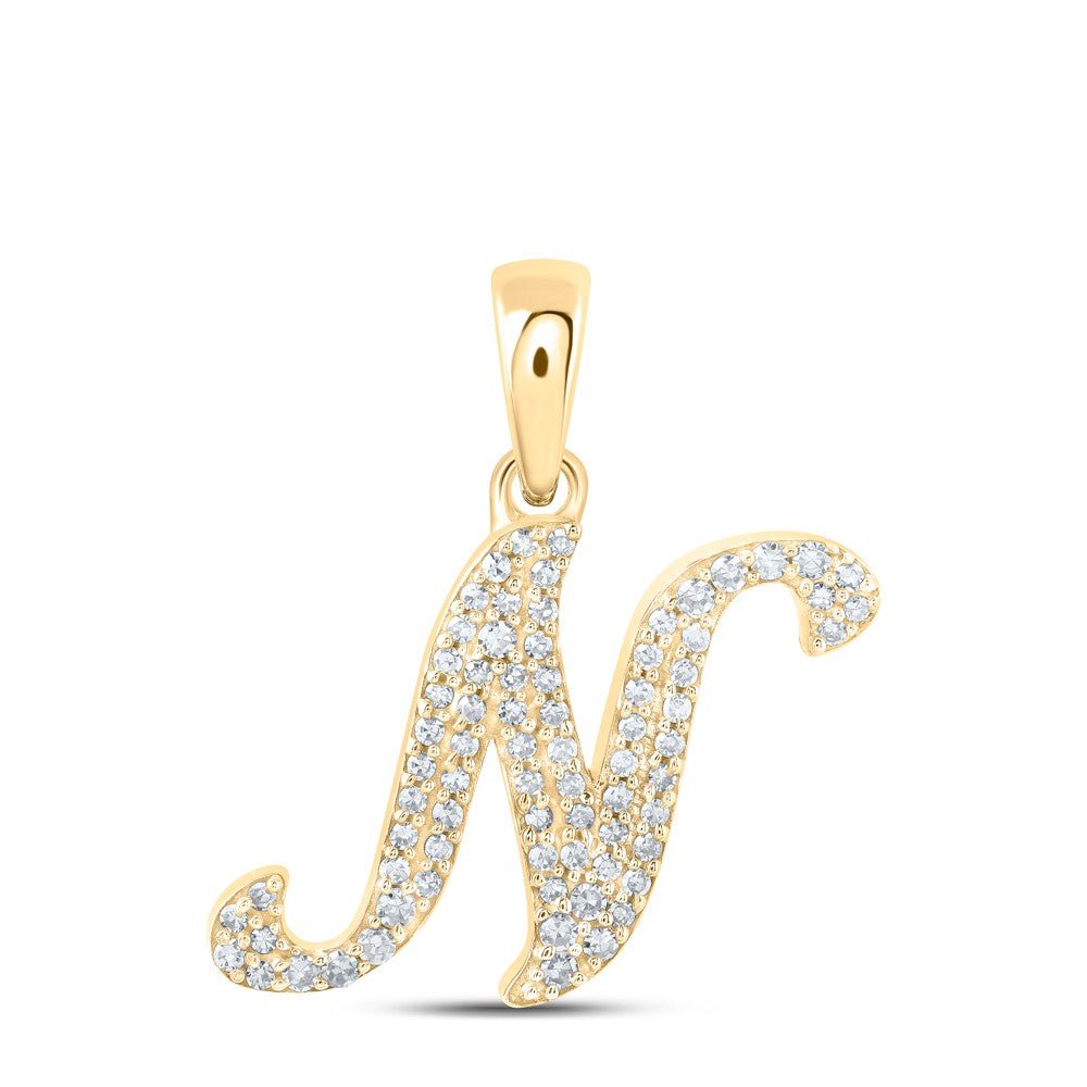 10k Yellow Gold 1.05gms 0.17CTW Natural Diamond Initial "N" Letter Pendant Charm - Elite Jewelers - Charms & Pendants