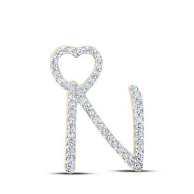 10k Yellow Gold 1.07gms 0.15CTW Natural Diamond Initial "N" Heart Pendant Charm - Elite Jewelers - Charms & Pendants
