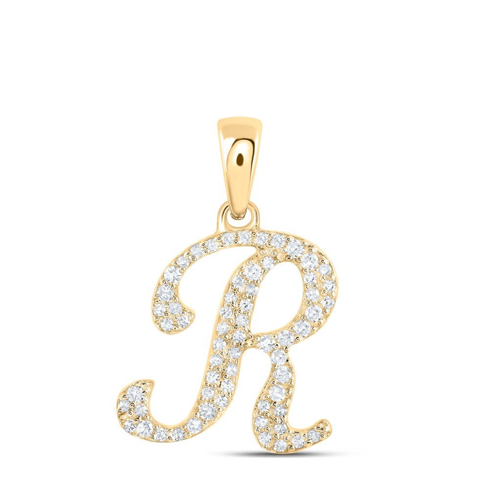 10k Yellow Gold 1.08gms 0.16CTW Natural Diamond Initial "R" Letter Pendant Charm - Elite Jewelers - Charms & Pendants
