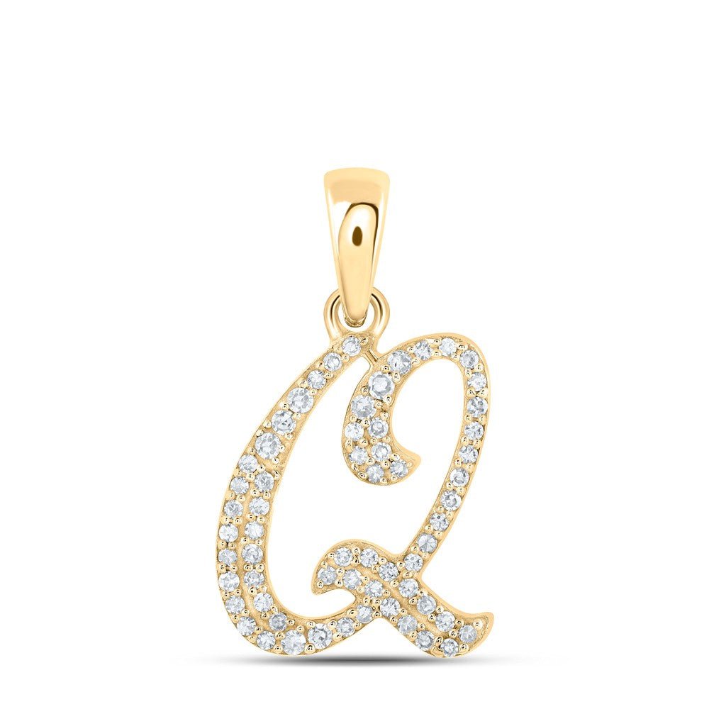 10k Yellow Gold 1.09gms 0.14CTW Natural Diamond Initial "Q" Letter Pendant Charm - Elite Jewelers - Charms & Pendants
