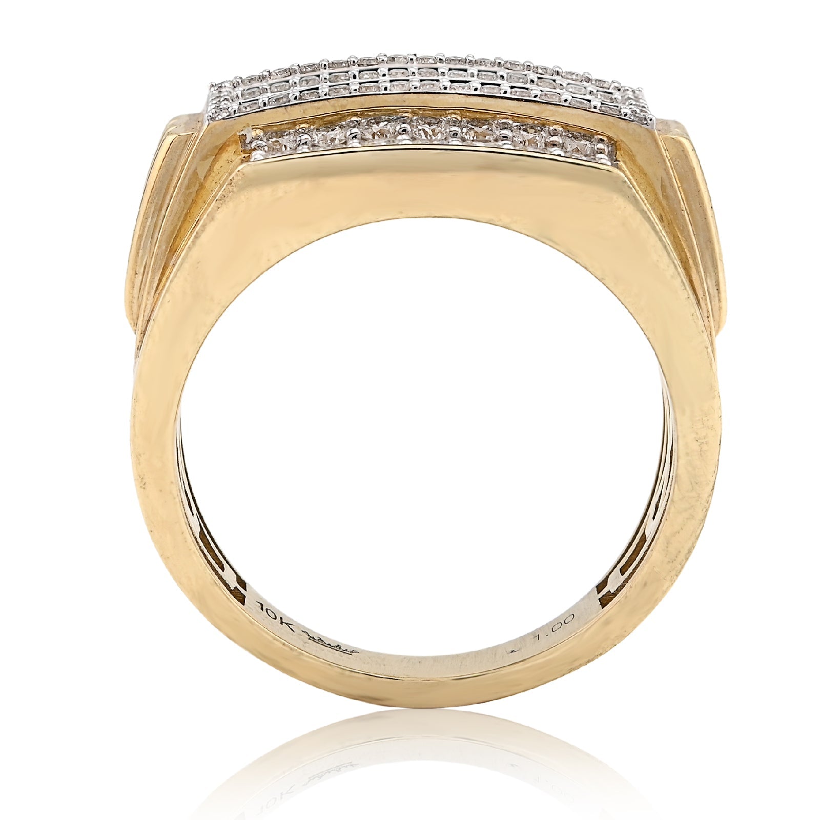 10K Yellow Gold 1.0CT Natural Diamond 2 Row Centre Iced Edge Men Ring - Elite Jewelers - Rings