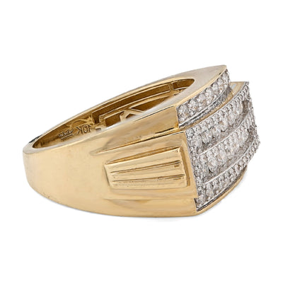 10K Yellow Gold 1.0CT Natural Diamond 2 Row Centre Iced Edge Men Ring - Elite Jewelers - Rings