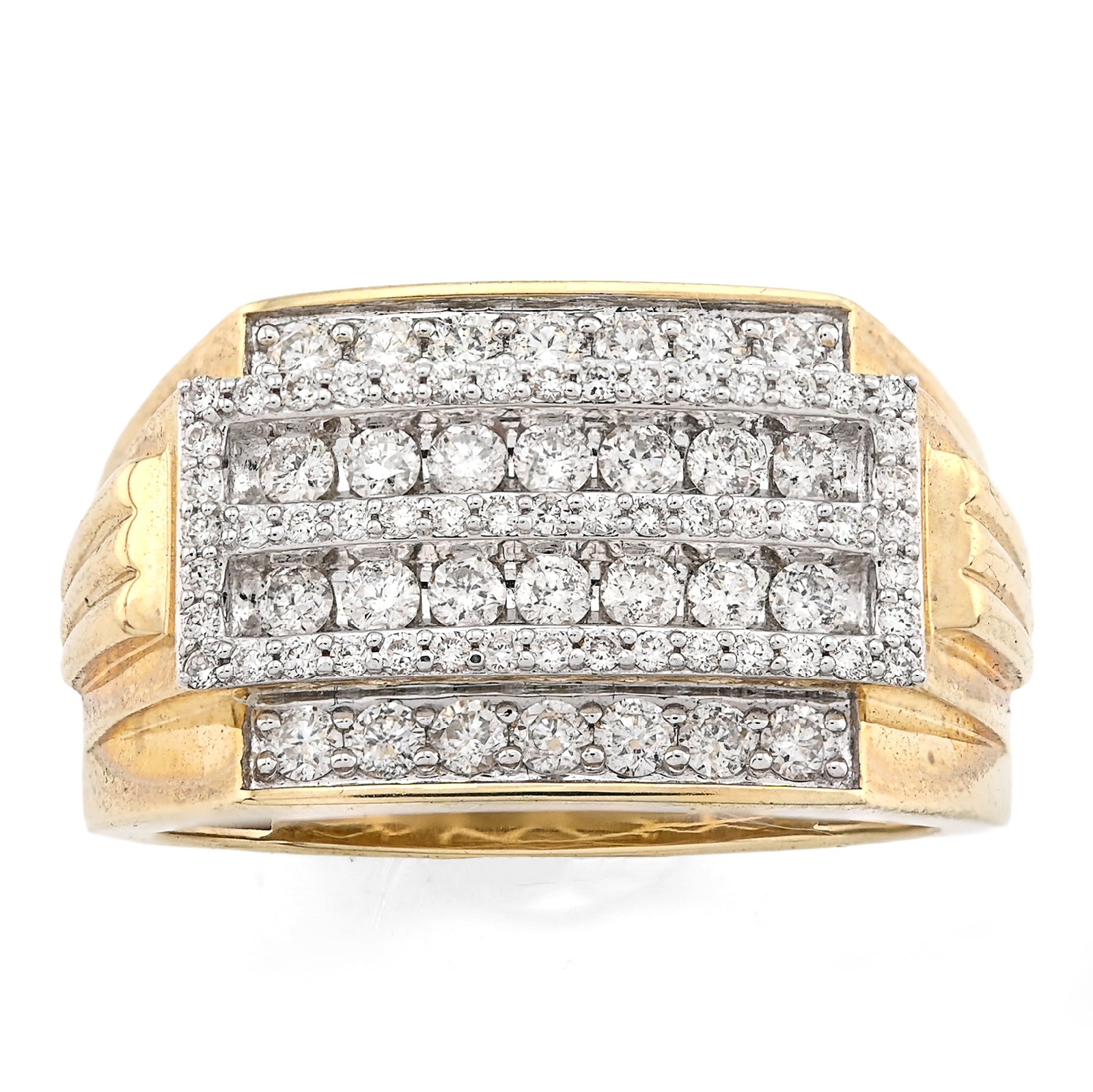 10K Yellow Gold 1.0CT Natural Diamond 2 Row Centre Iced Edge Men Ring - Elite Jewelers - Rings