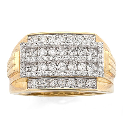 10K Yellow Gold 1.0CT Natural Diamond 2 Row Centre Iced Edge Men Ring - Elite Jewelers - Rings