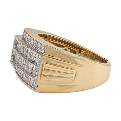 10K Yellow Gold 1.0CT Natural Diamond 2 Row Centre Iced Edge Men Ring - Elite Jewelers - Rings