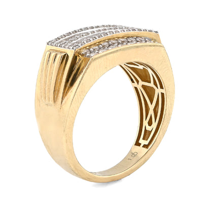 10K Yellow Gold 1.0CT Natural Diamond 2 Row Centre Iced Edge Men Ring - Elite Jewelers - Rings