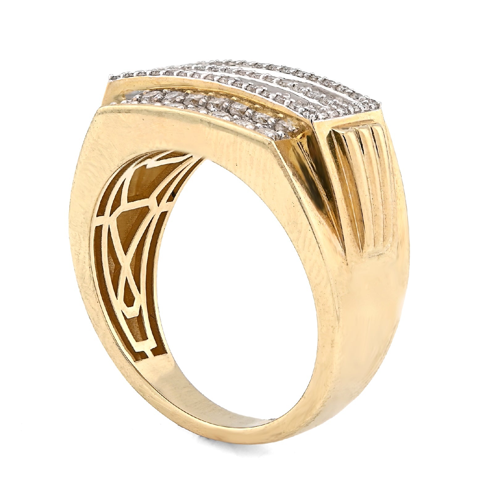 10K Yellow Gold 1.0CT Natural Diamond 2 Row Centre Iced Edge Men Ring - Elite Jewelers - Rings