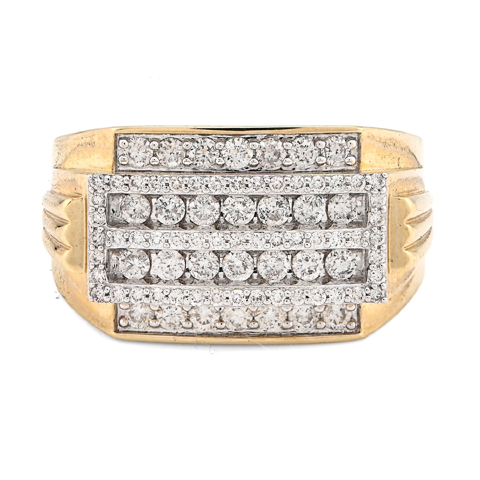 10K Yellow Gold 1.0CT Natural Diamond 2 Row Centre Iced Edge Men Ring - Elite Jewelers - Rings