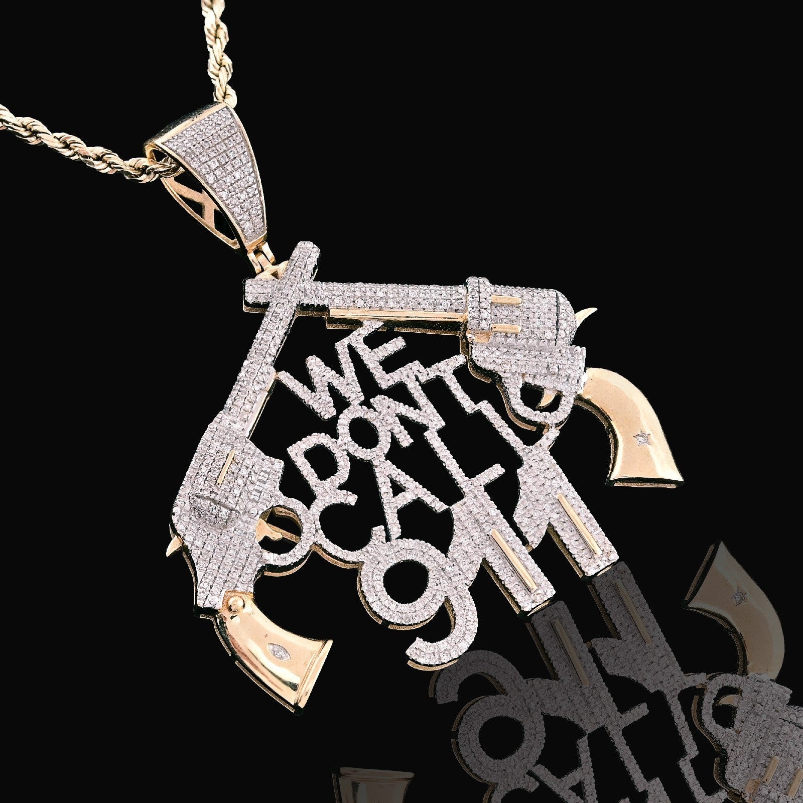 10k Yellow Gold 10g 1.05CTW Natural Diamond "WE DONT CALL 911" Gun Pendant Charm - Elite Jewelers - Charms & Pendants