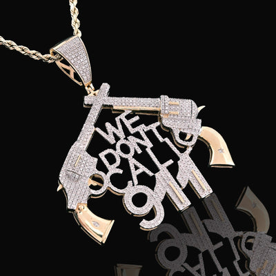 10k Yellow Gold 10g 1.05CTW Natural Diamond "WE DONT CALL 911" Gun Pendant Charm - Elite Jewelers - Charms & Pendants