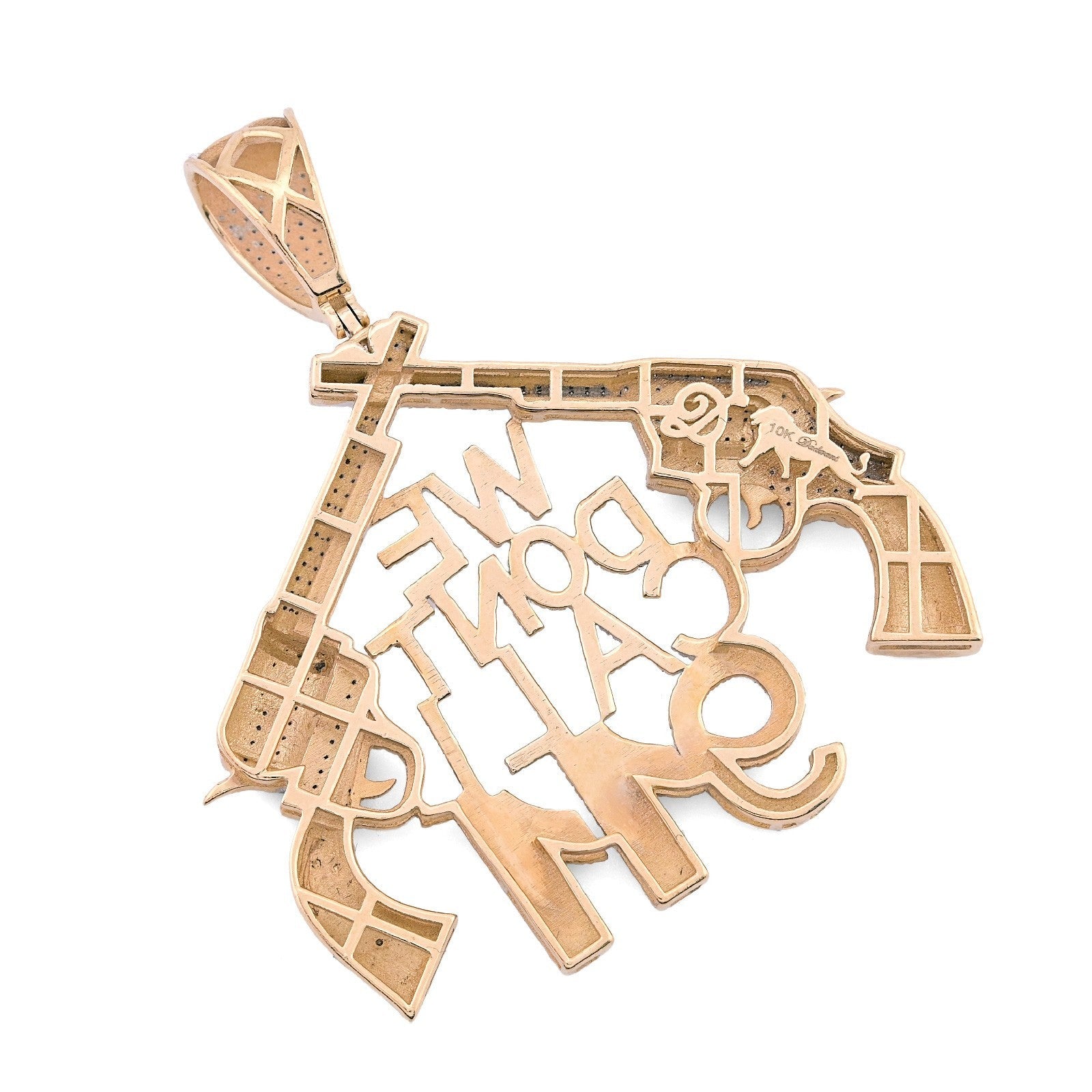 10k Yellow Gold 10g 1.05CTW Natural Diamond "WE DONT CALL 911" Gun Pendant Charm - Elite Jewelers - Charms & Pendants