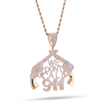 10k Yellow Gold 10g 1.05CTW Natural Diamond "WE DONT CALL 911" Gun Pendant Charm - Elite Jewelers - Charms & Pendants