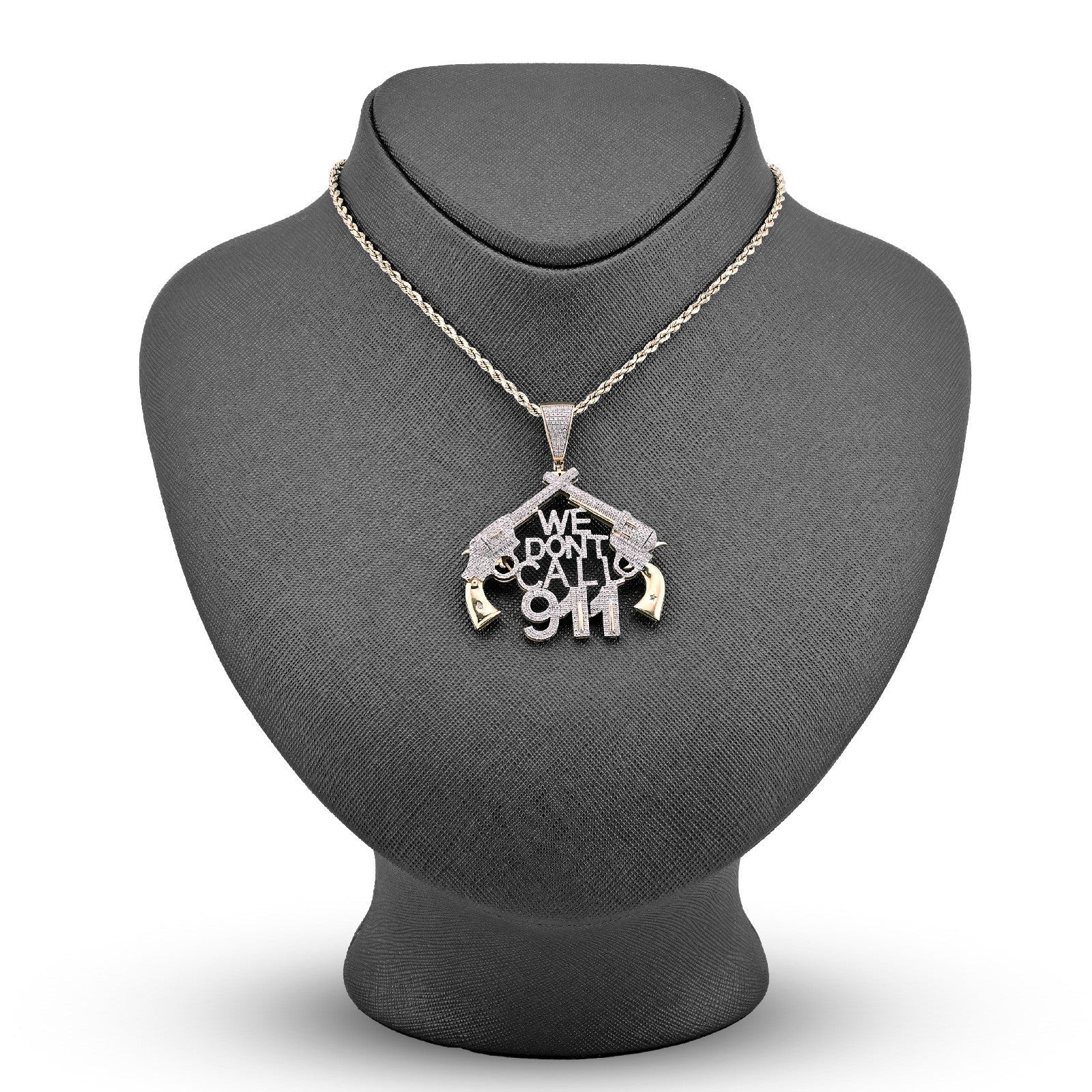 10k Yellow Gold 10g 1.05CTW Natural Diamond "WE DONT CALL 911" Gun Pendant Charm - Elite Jewelers - Charms & Pendants