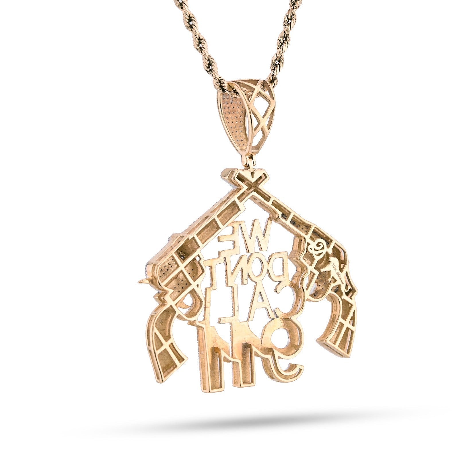 10k Yellow Gold 10g 1.05CTW Natural Diamond "WE DONT CALL 911" Gun Pendant Charm - Elite Jewelers - Charms & Pendants