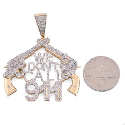 10k Yellow Gold 10g 1.05CTW Natural Diamond "WE DONT CALL 911" Gun Pendant Charm - Elite Jewelers - Charms & Pendants