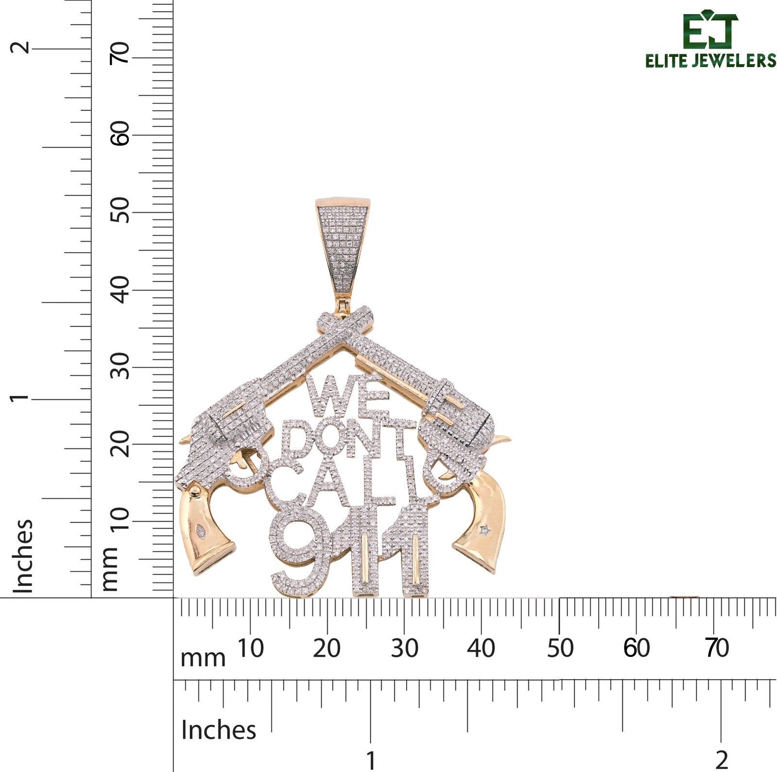 10k Yellow Gold 10g 1.05CTW Natural Diamond "WE DONT CALL 911" Gun Pendant Charm - Elite Jewelers - Charms & Pendants