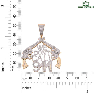 10k Yellow Gold 10g 1.05CTW Natural Diamond "WE DONT CALL 911" Gun Pendant Charm - Elite Jewelers - Charms & Pendants
