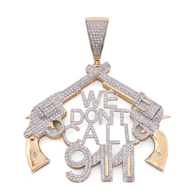 10k Yellow Gold 10g 1.05CTW Natural Diamond "WE DONT CALL 911" Gun Pendant Charm - Elite Jewelers - Charms & Pendants