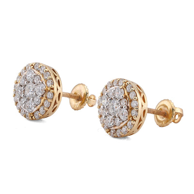 10K yellow Gold 1.10CT Curved Square Centre Flower Cluster Halo Lab Diamond Men Women Earrings - Elite Jewelers-Earrings