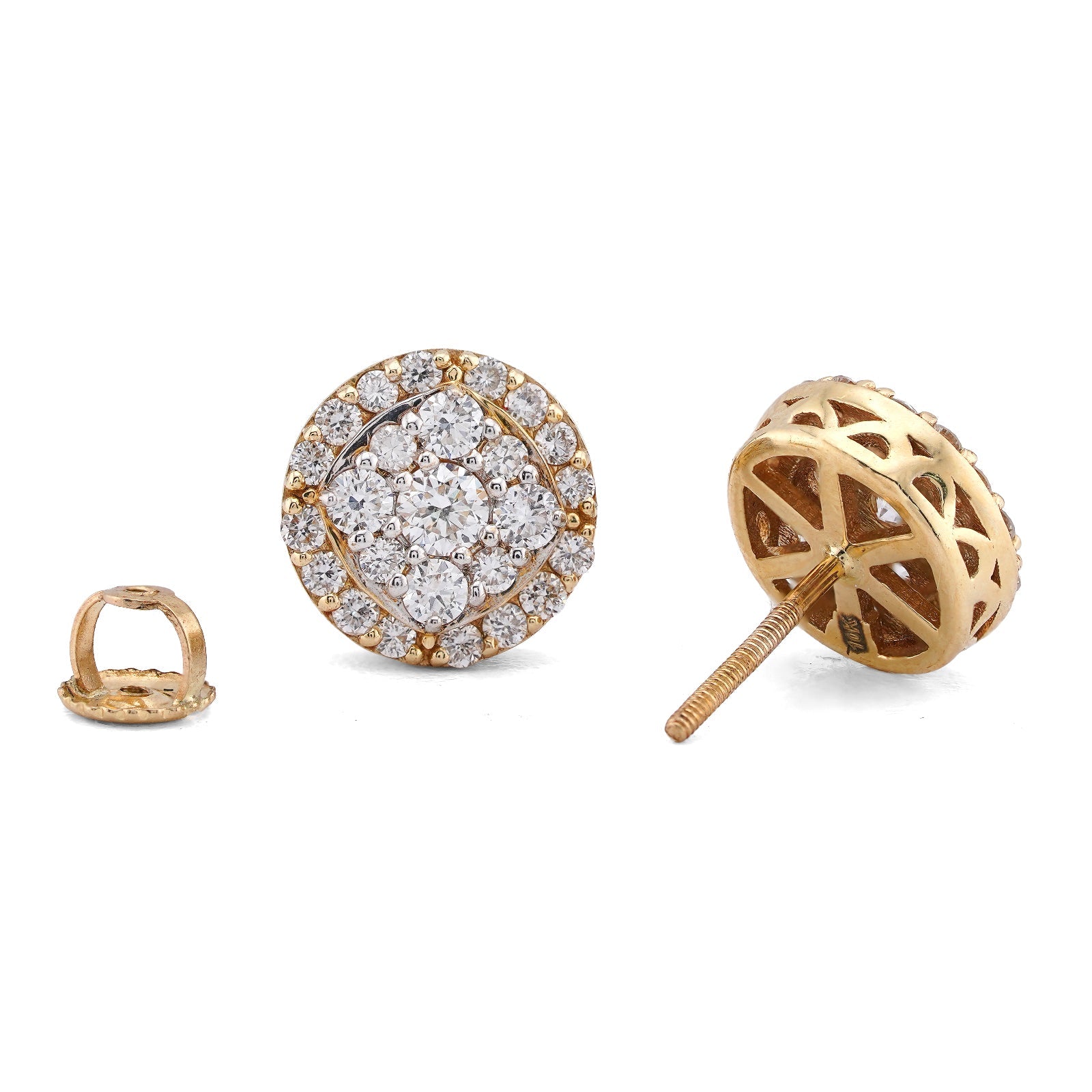 10K yellow Gold 1.10CT Curved Square Centre Flower Cluster Halo Lab Diamond Men Women Earrings - Elite Jewelers-Earrings
