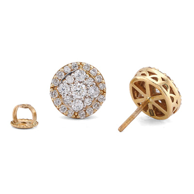 10K yellow Gold 1.10CT Curved Square Centre Flower Cluster Halo Lab Diamond Men Women Earrings - Elite Jewelers-Earrings