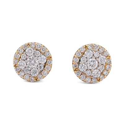 10K yellow Gold 1.10CT Curved Square Centre Flower Cluster Halo Lab Diamond Men Women Earrings - Elite Jewelers-Earrings