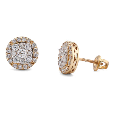 10K yellow Gold 1.10CT Curved Square Centre Flower Cluster Halo Lab Diamond Men Women Earrings - Elite Jewelers-Earrings
