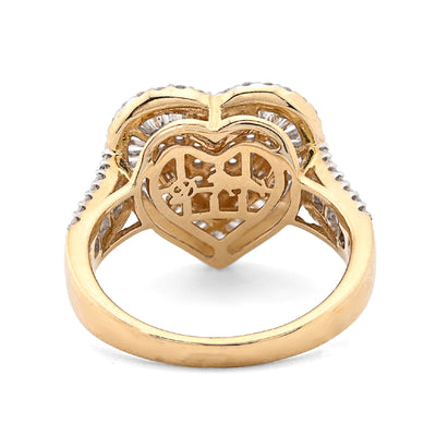10K Yellow Gold 1.10CT Natural Diamond Round/Baguette Big Heart Women Ring 14.5MM - Elite Jewelers - Rings