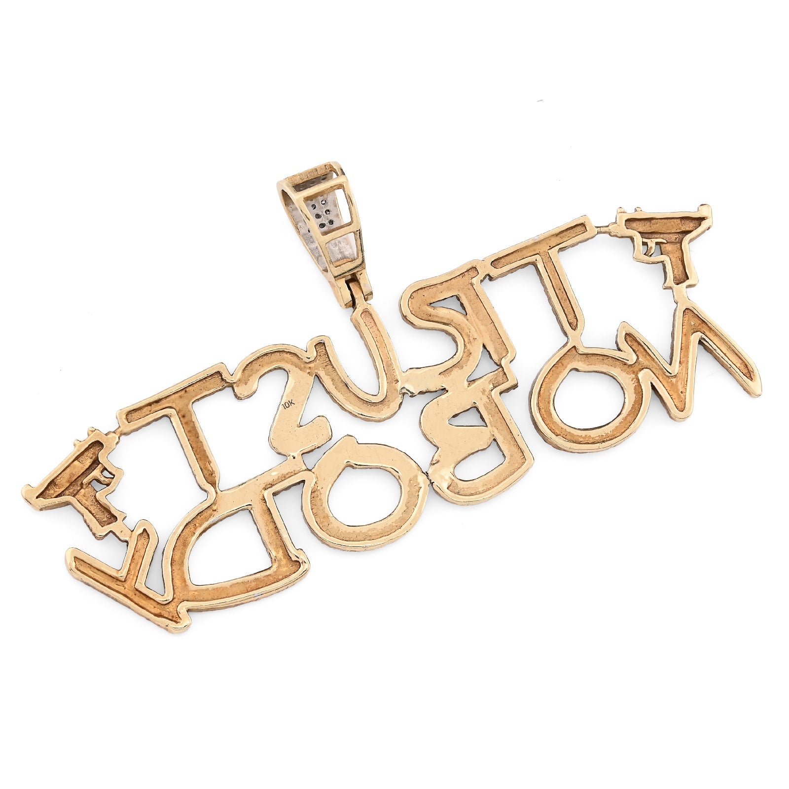 10K Yellow Gold 1.10CT Natural Diamond "Trust Nobody" Gun Men Pendant Women 2.5" Charm - Elite Jewelers - Charms & Pendants