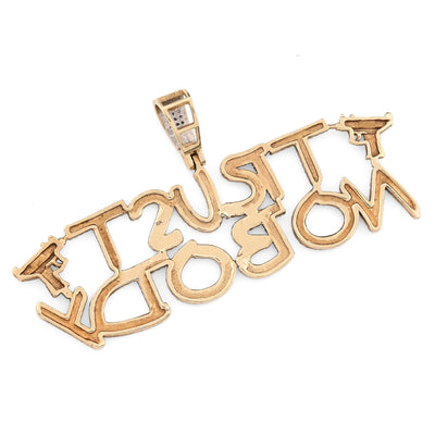 10K Yellow Gold 1.10CT Natural Diamond "Trust Nobody" Gun Men Pendant Women 2.5" Charm - Elite Jewelers - Charms & Pendants