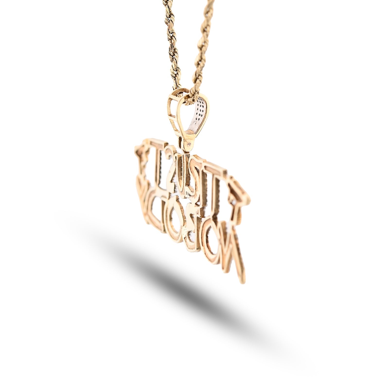 10K Yellow Gold 1.10CT Natural Diamond "Trust Nobody" Gun Men Pendant Women 2.5" Charm - Elite Jewelers - Charms & Pendants