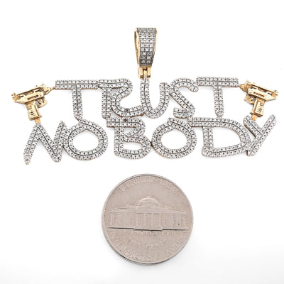 10K Yellow Gold 1.10CT Natural Diamond "Trust Nobody" Gun Men Pendant Women 2.5" Charm - Elite Jewelers - Charms & Pendants