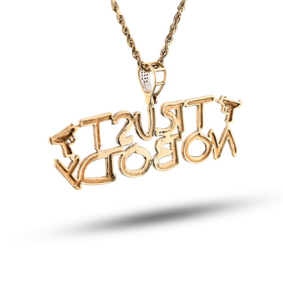 10K Yellow Gold 1.10CT Natural Diamond "Trust Nobody" Gun Men Pendant Women 2.5" Charm - Elite Jewelers - Charms & Pendants