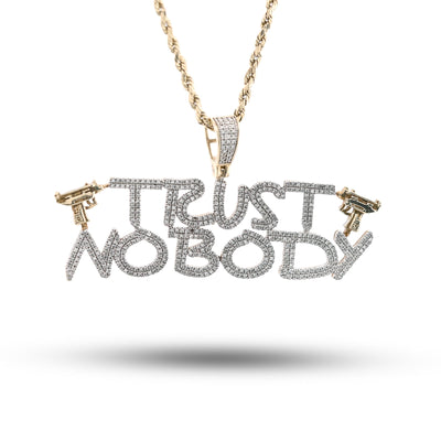 10K Yellow Gold 1.10CT Natural Diamond "Trust Nobody" Gun Men Pendant Women 2.5" Charm - Elite Jewelers - Charms & Pendants