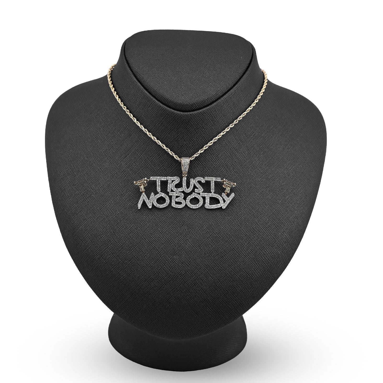 10K Yellow Gold 1.10CT Natural Diamond "Trust Nobody" Gun Men Pendant Women 2.5" Charm - Elite Jewelers - Charms & Pendants