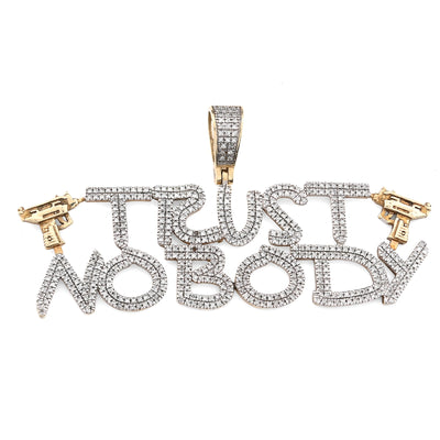 10K Yellow Gold 1.10CT Natural Diamond "Trust Nobody" Gun Men Pendant Women 2.5" Charm - Elite Jewelers - Charms & Pendants