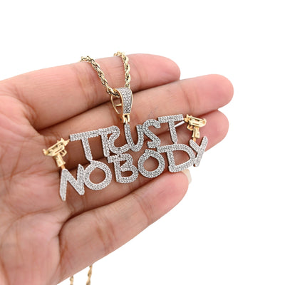 10K Yellow Gold 1.10CT Natural Diamond "Trust Nobody" Gun Men Pendant Women 2.5" Charm - Elite Jewelers - Charms & Pendants