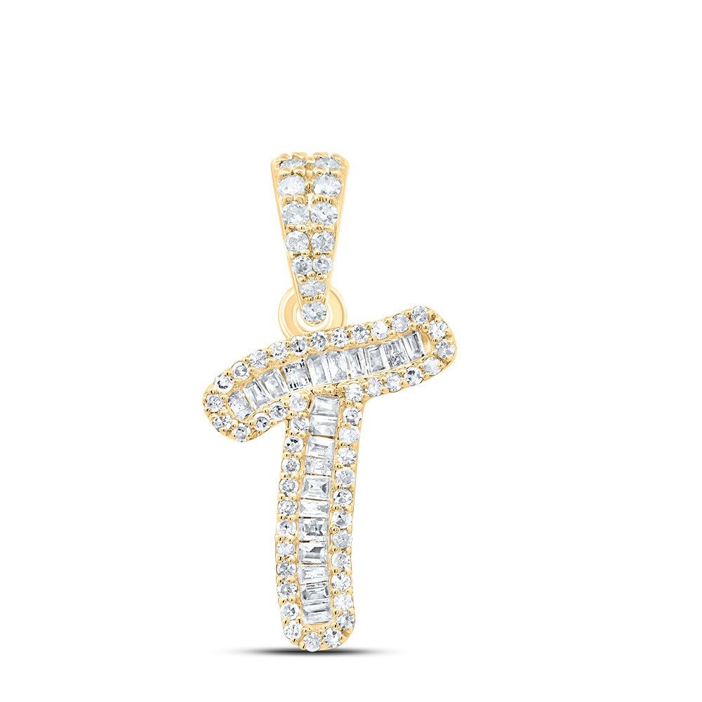 10k Yellow Gold 1.13gms 0.27CTW Natural Diamond Initial "T" Letter Pendant Charm - Elite Jewelers - Charms & Pendants