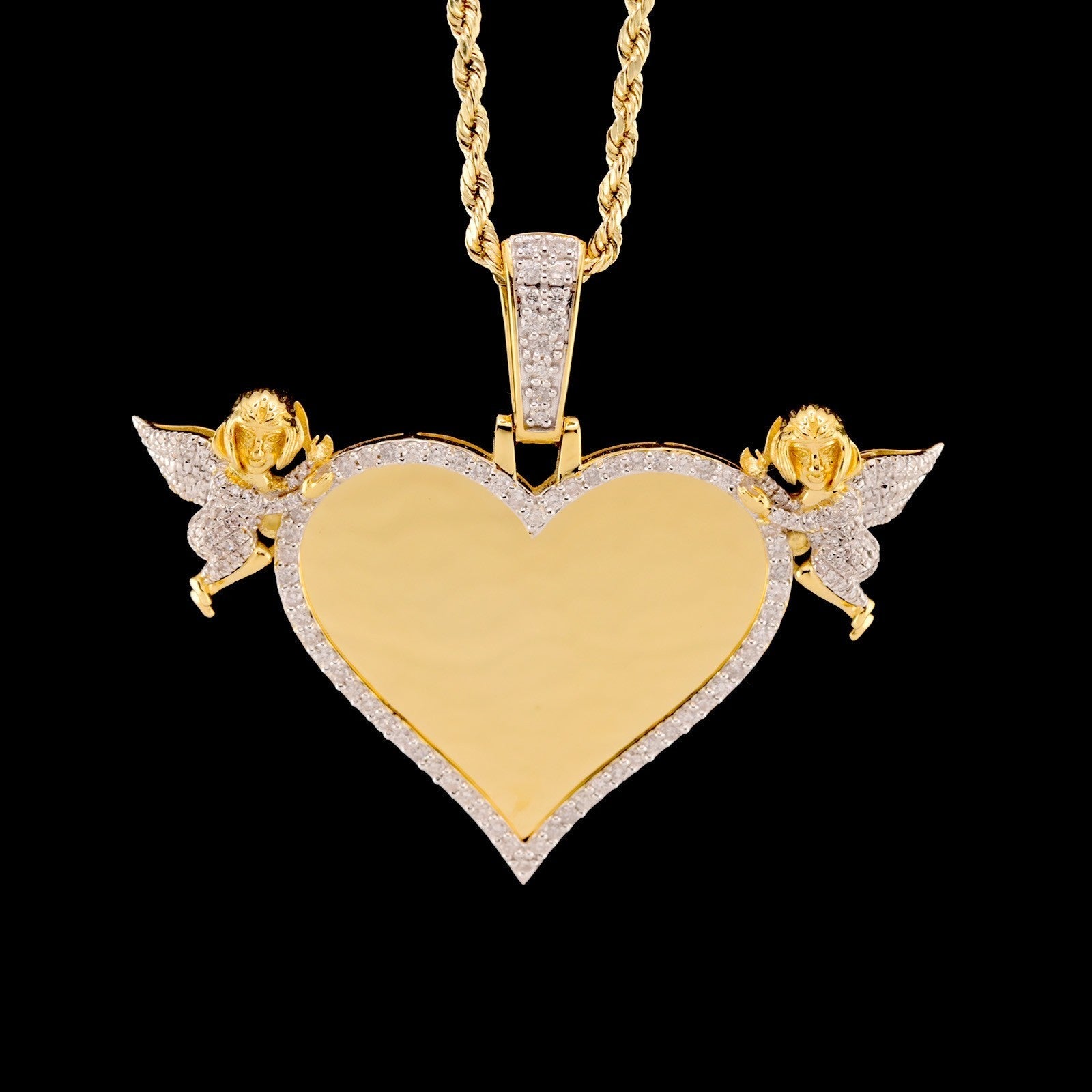 10k Yellow Gold 1.15CTW Diamond Heart Picture w/ Angels Pendant 12.4g Charm - Elite Jewelers - Charms & Pendants