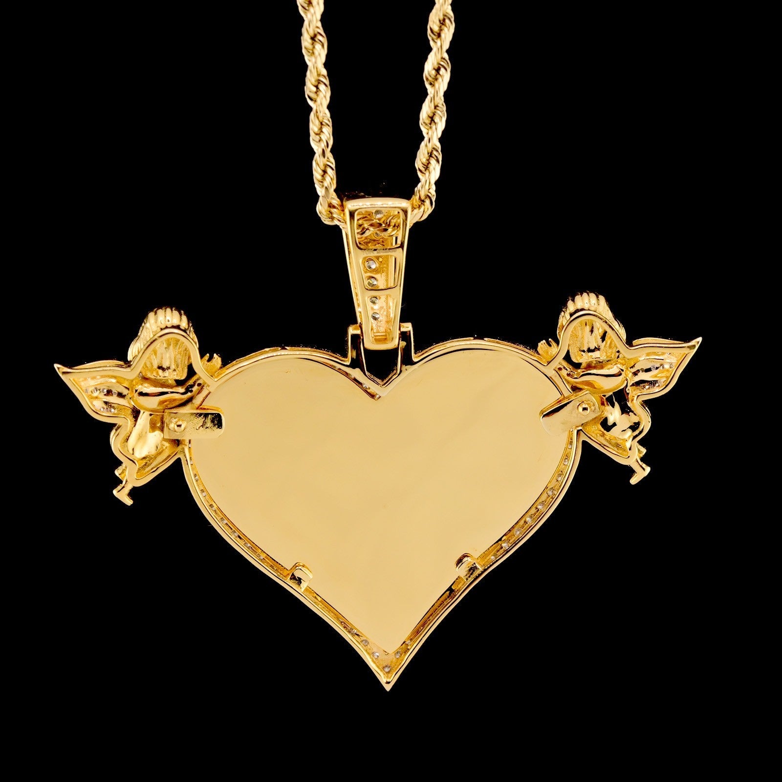 10k Yellow Gold 1.15CTW Diamond Heart Picture w/ Angels Pendant 12.4g Charm - Elite Jewelers - Charms & Pendants