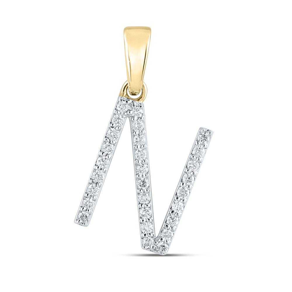 10k Yellow Gold 1.18gms 0.2CTW Natural Diamond Initial "N" Letter Pendant Charm - Elite Jewelers - Charms & Pendants